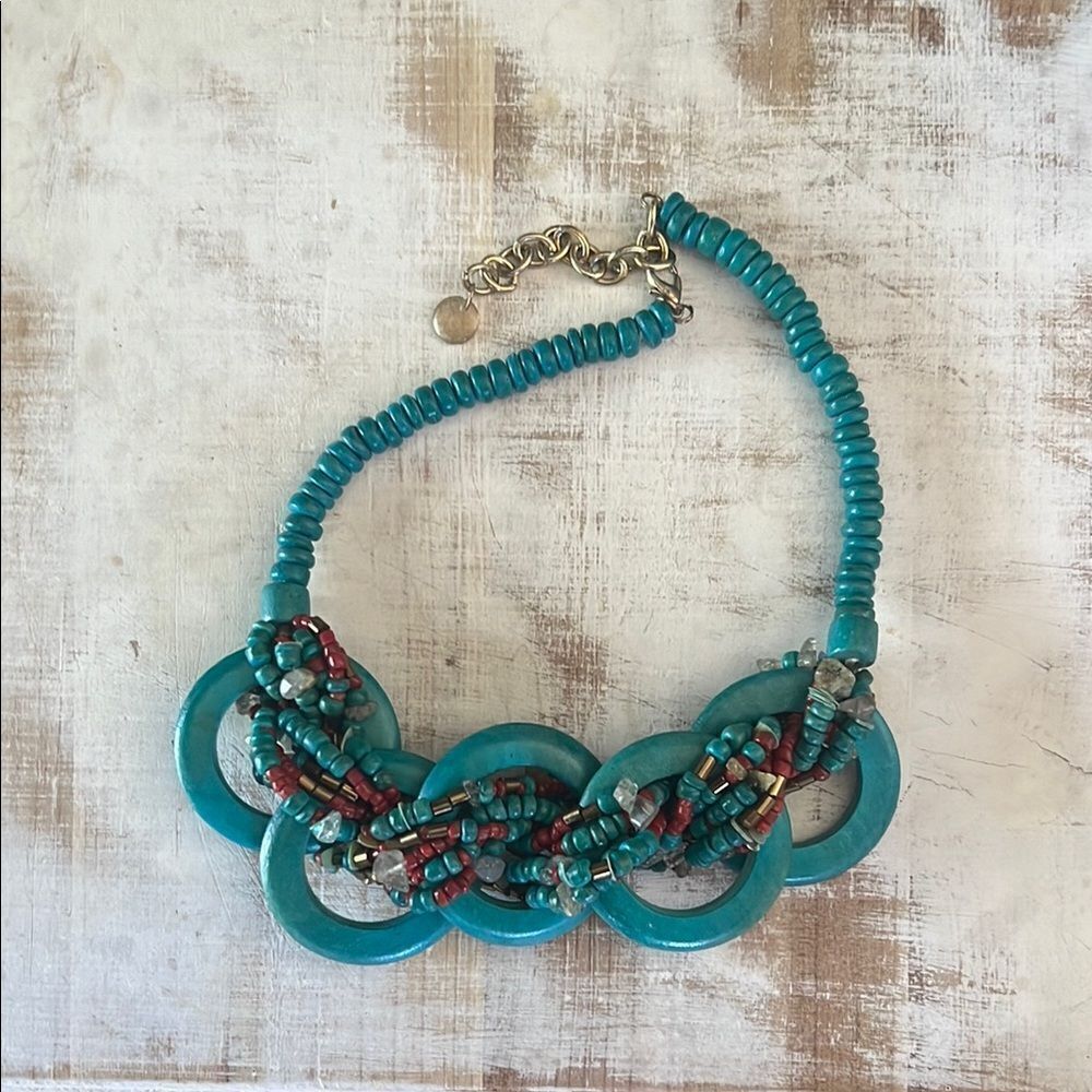 Turquoise and Red Color Beaded Statement Necklace